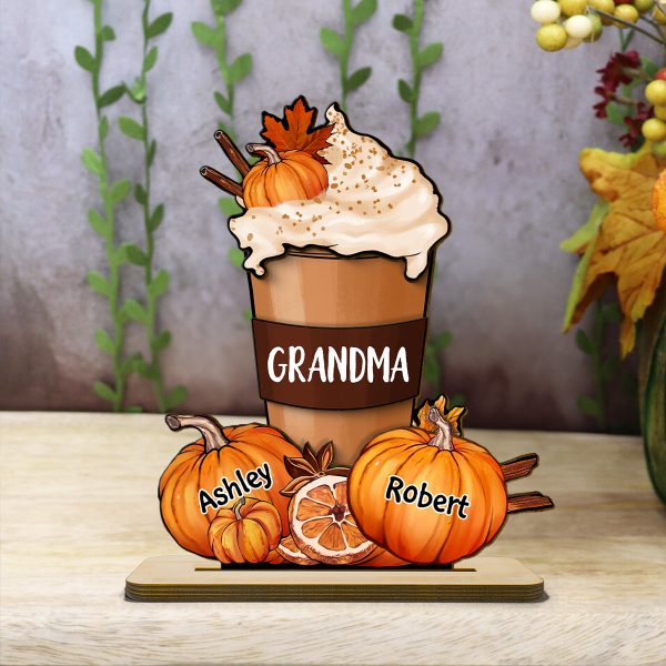 Grandma Mom Pumpkin Spice Latte Personalized 2-Layer Standing Wooden Plaque, Fall Season Gift For Grandma Cheap - Image 5
