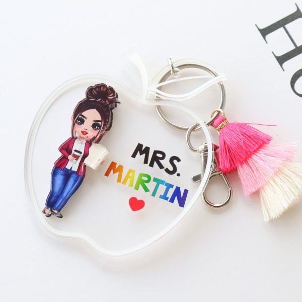 Doll Teacher Apple Shaped Personalized 2-Layer Acrylic Keychain Sale - Image 4