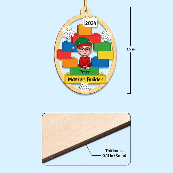 Master Builder Kid Boy Girl Personalized Christmas Wooden Ornament Hot on Sale - Image 4