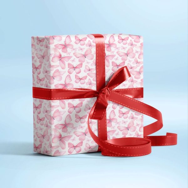 Pink Butterflies Gift Wrapping Paper Cheap - Image 3