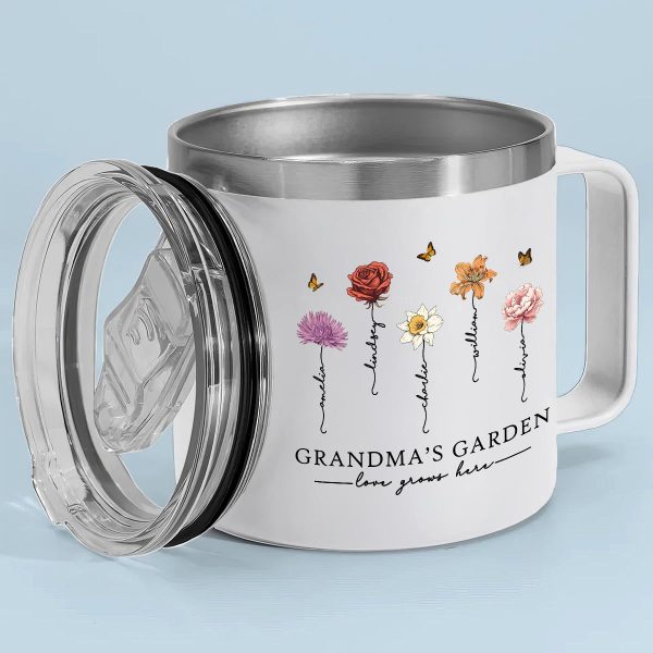 Grandma s Garden Love Grows Here Beautiful Birth Month Flower Personalized Stainless Tumbler With Handle For Cheap - Image 2