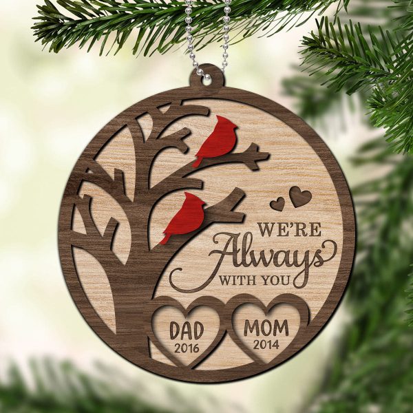 Cardinal Always With You Memorial Christmas Personalized 2-Layer Wooden Ornament, Christmas Keepsake, Sympathy Gift, Remembrance Gift For Discount