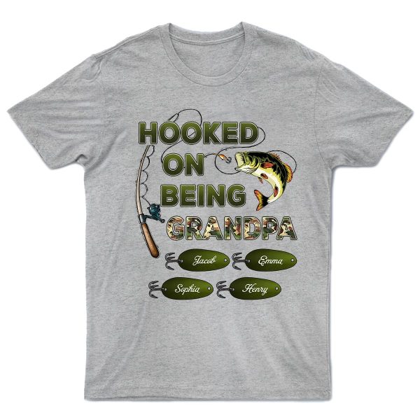 Hooked On Being Grandpa Papa Fishing Camouflage Personalized Shirt, Unique 2025 Father s Day Gift For Grandpa, Dad, Husband Supply