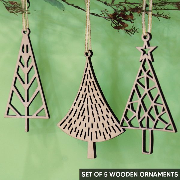 Set of Wooden Christmas Tree Ornaments Online - Image 3