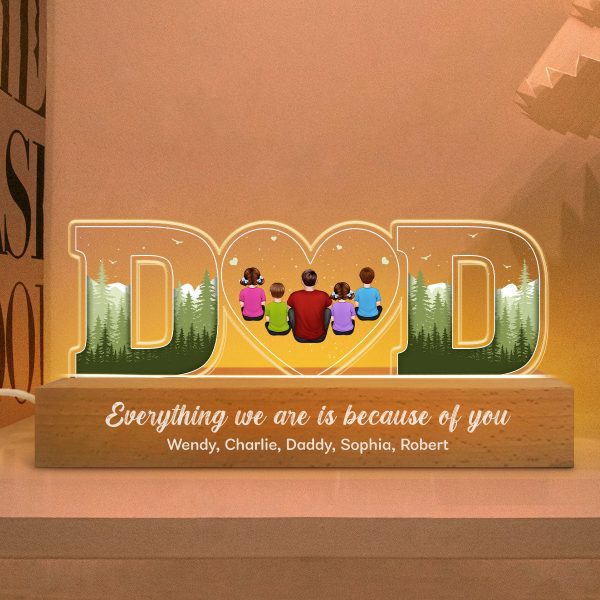 Dad Everything We Are Is Because Of You Back View Personalized LED Night Light, Father s Day Gift For Dad, Husband Online Hot Sale - Image 5