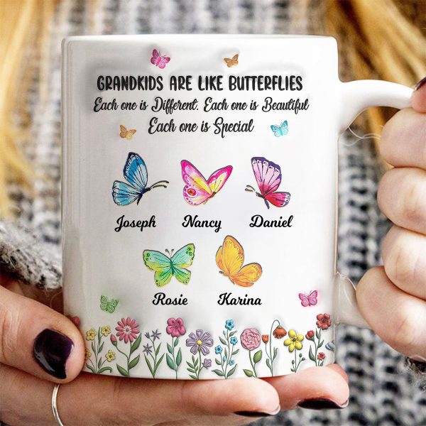 Grandkids Are Like Butterflies, Each One is Beautiful Personalized 3D Inflated Effect Mug, Mother s Day Gift for Grandma Online - Image 3