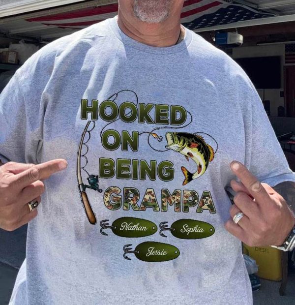 Hooked On Being Grandpa Papa Fishing Camouflage Personalized Shirt, Unique 2025 Father s Day Gift For Grandpa, Dad, Husband Supply - Image 5