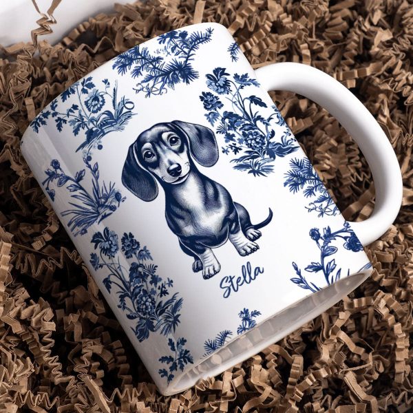 Vintage Blue Floral Pattern Dogs Personalized Mug, Gift For Dog Lovers Online Hot Sale - Image 4