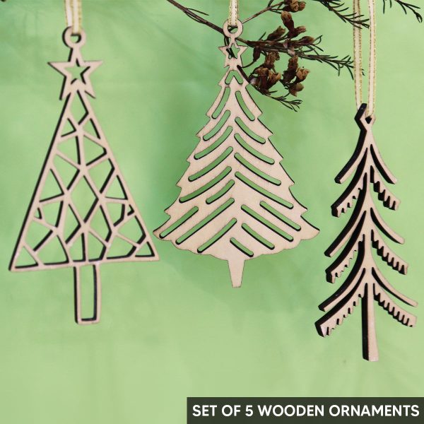 Set of Wooden Christmas Tree Ornaments Online - Image 2