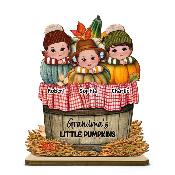 Cute Kids Grandma s Pumpkin Fall Season Personalized 2 Layer Standing Wooden Plaque Online now - Image 2