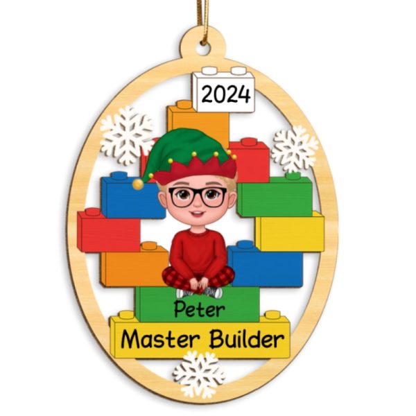 Master Builder Kid Boy Girl Personalized Christmas Wooden Ornament Hot on Sale - Image 5