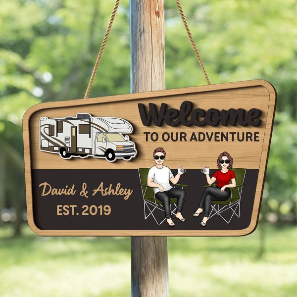 Welcome To Our Adventure Camping Life Personalized 2-Layer Wooden Door Sign, Outdoor Sign Home Decor For Discount - Image 4