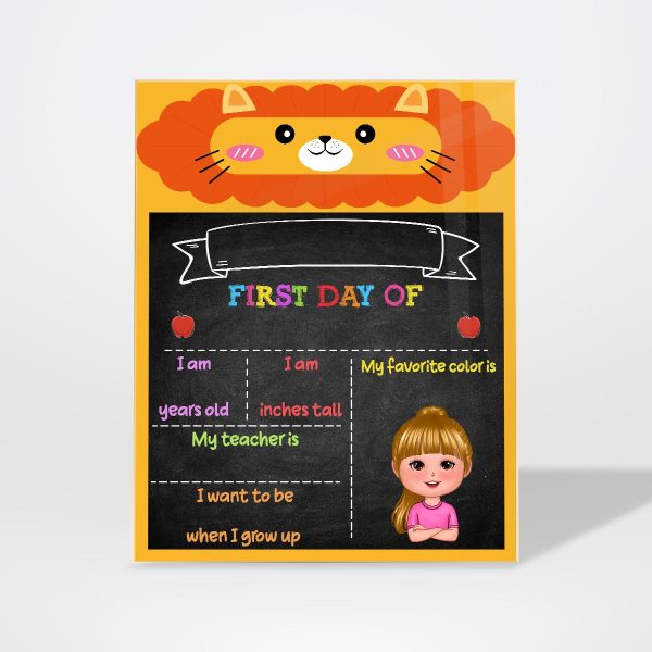 Lion Elephant Cute Kid First Day Of School Personalized Reusable Board Sign, Back To School Gift Online - Image 2