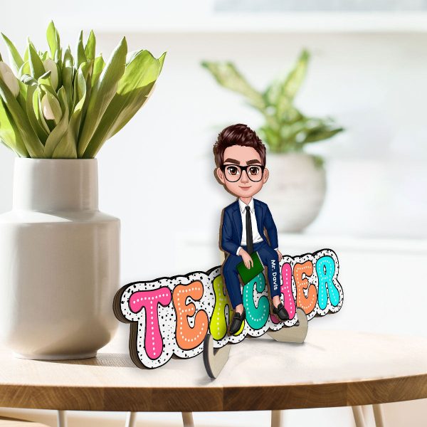 Doll Teacher Sitting On Text Dalmatian Dot Personalized 2-Layer Wooden Plaque, Back To School Gift For Discount - Image 5