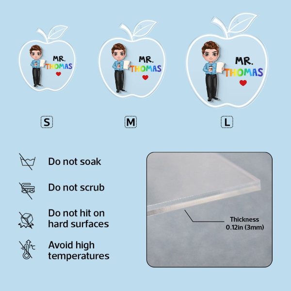 Doll Teacher Apple Shaped Personalized 2-Layer Acrylic Keychain Sale - Image 3