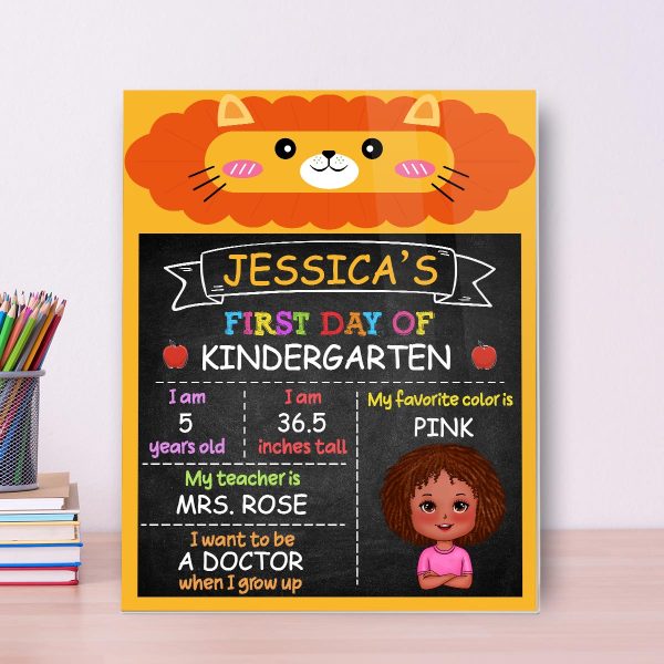 Lion Elephant Cute Kid First Day Of School Personalized Reusable Board Sign, Back To School Gift Online