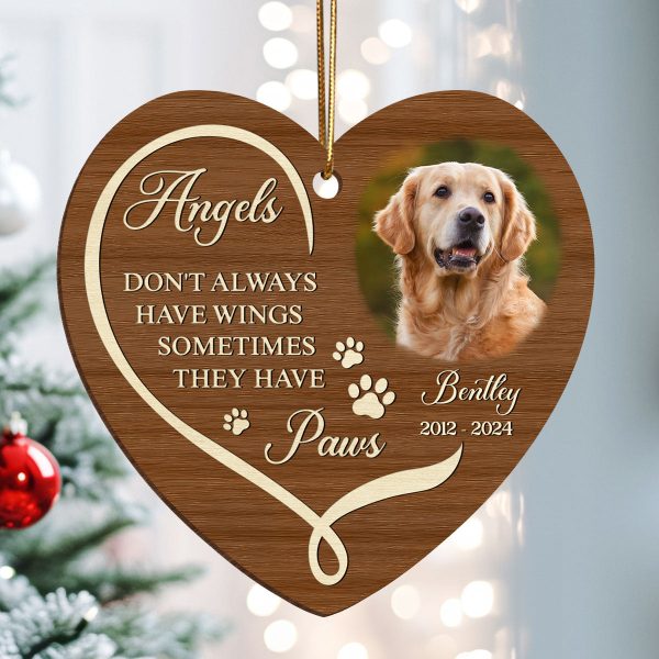 Angels Have Paws Dogs Cats Pet Memorial Personalized Wooden Ornament, Sympathy Gifts for Dog Loves Cat Lovers Online Sale