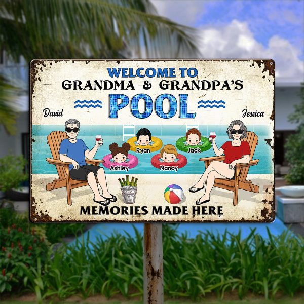 Welcome To Grandparents Pool Personalized Metal Sign, Housewarming Gift, Birthday Gift For Dad Mom Grandpa Grandma Online Sale - Image 4