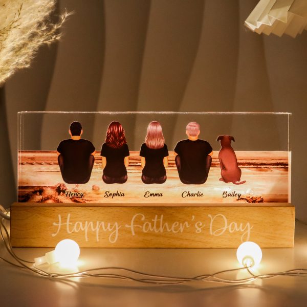 Family Sitting Retro Vintage Beach Landscape Acrylic LED Night Light, Father s Day Gift For Dad For Cheap