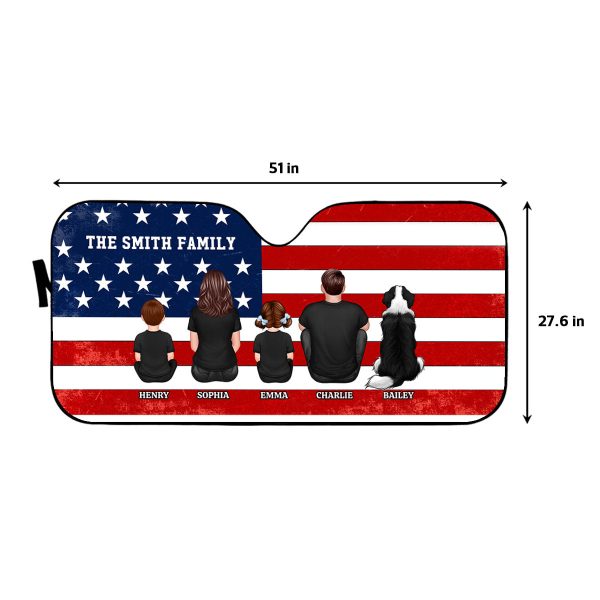 Family Sitting Back View Nation Flag Personalized Car Sun Shade Online Hot Sale - Image 3