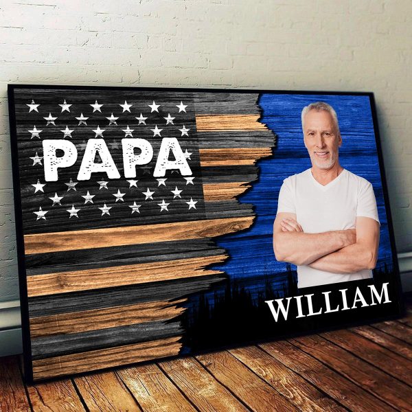 Dad Grandpa Papa Photo Inserted Half Nation Flag Personalized Horizontal Poster Hot on Sale - Image 2
