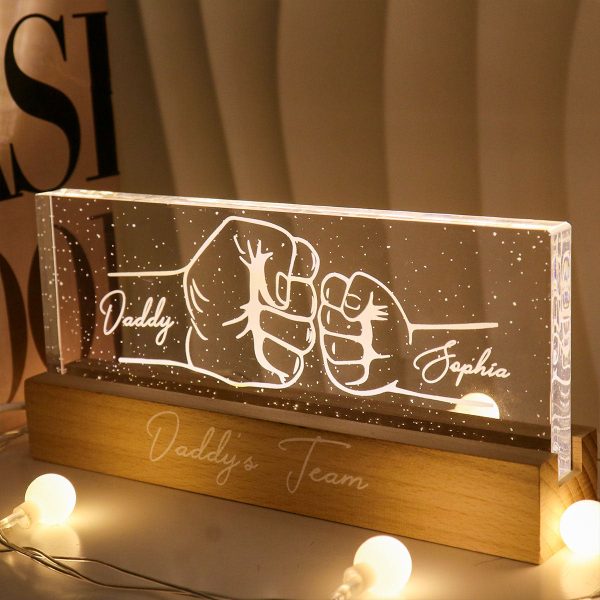 Dad Grandpa And Kids Fist Bump Outline Personalized Acrylic LED Night Light Discount - Image 3