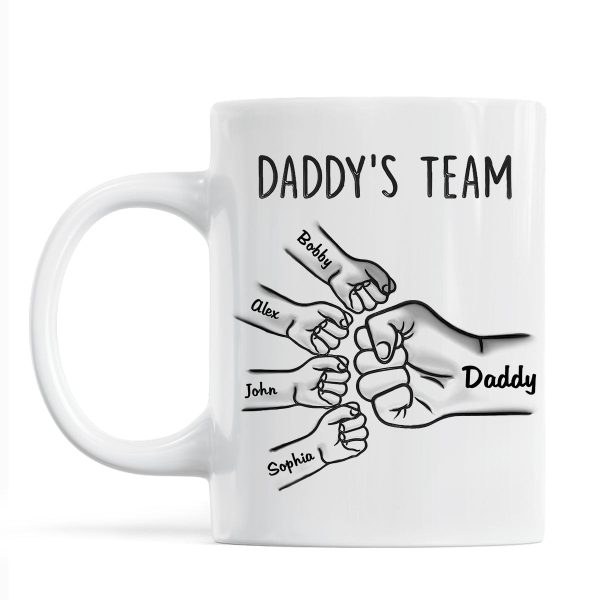 Daddy‘s Team Fist Bump Outline 3D Inflated Effect Personalized Mug Discount