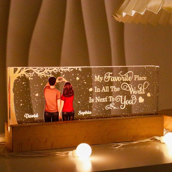 Favorite Place In The World Couple Heart Hands Back View Personalized Acrylic LED Night Light Online Sale - Image 4