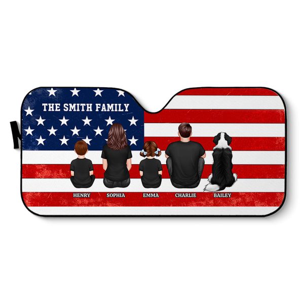 Family Sitting Back View Nation Flag Personalized Car Sun Shade Online Hot Sale - Image 4