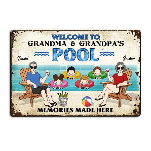 Welcome To Grandparents Pool Personalized Metal Sign, Housewarming Gift, Birthday Gift For Dad Mom Grandpa Grandma Online Sale - Image 2