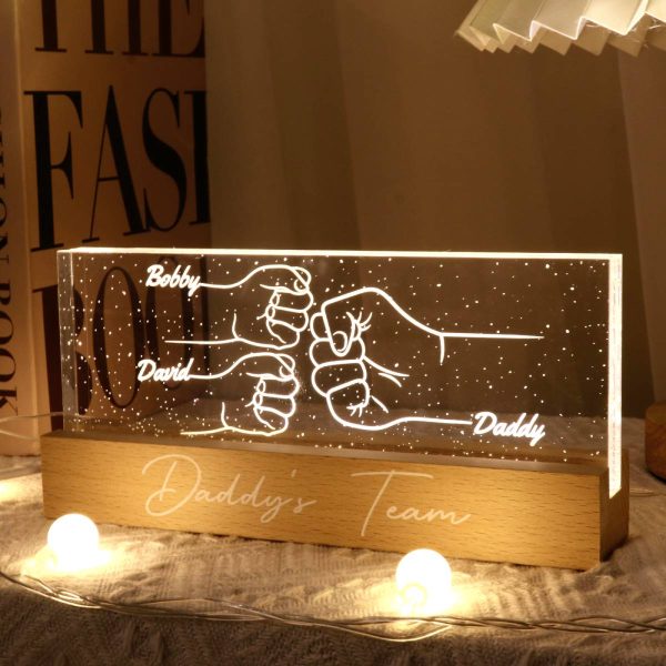 Best Dad Ever Fist Bump Outline Hands Personalized Acrylic Block LED Night Light Supply - Image 3