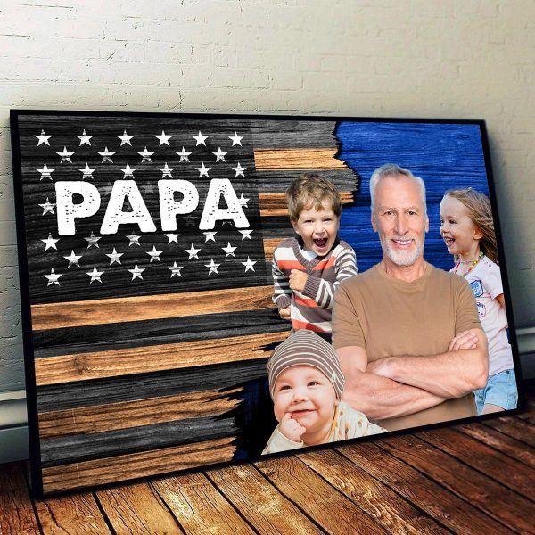 Dad Grandpa Papa Photo Inserted Half Nation Flag Personalized Horizontal Poster Hot on Sale - Image 5