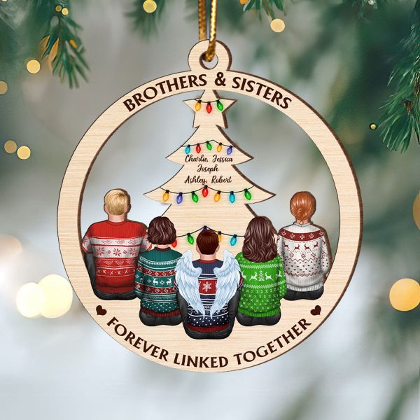 Brother & Sisters Forever Linked Together Christmas Tree Personalized Wooden Ornament For Discount