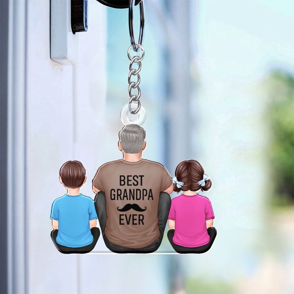Best Papa Dad Grandpa Ever Sitting With Kids Personalized Acrylic Keychain, Father s Day Gift For Dad, Gift For Husband For Sale - Image 4