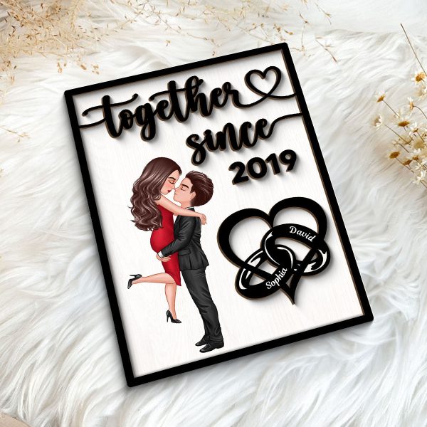 Together Since Couple Rings Valentine‘s Day Gift For Him For Her Personalized 2-Layer Wooden Plaque Online now - Image 5