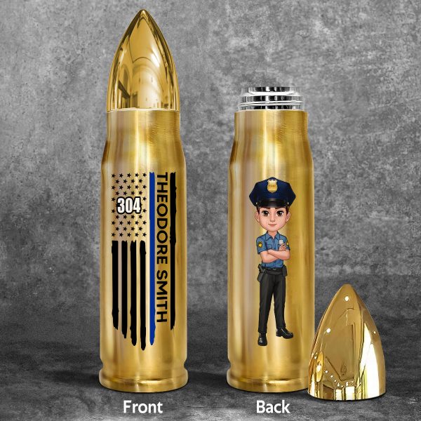 Police Thin Blue Line Personalized Bullet Tumbler, Appreciation Gift, Christmas Gift For Cheap - Image 2