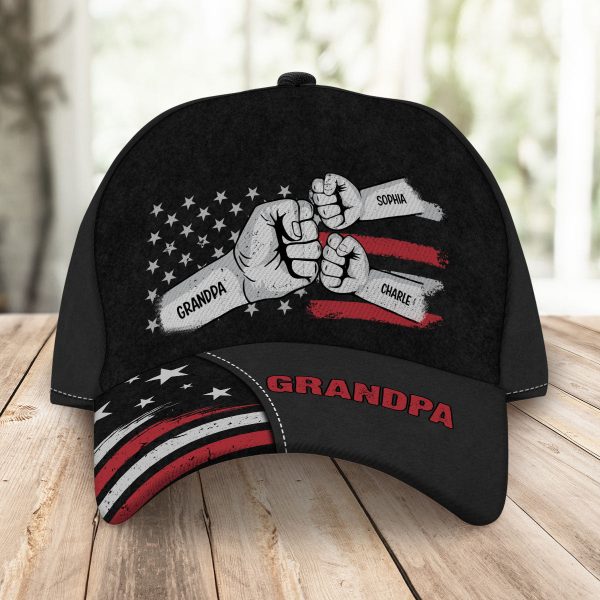 Dad Grandpa Fist Bump Nation Flag Personalized Classic Cap, Gift For Dad, For Grandpa, For Husband Online