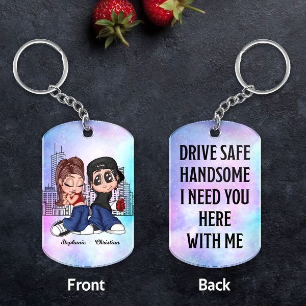 Drive Safe Handsome I Need You Here With Me, Y2K Couple Personalized Acrylic Keychain Fashion - Image 5