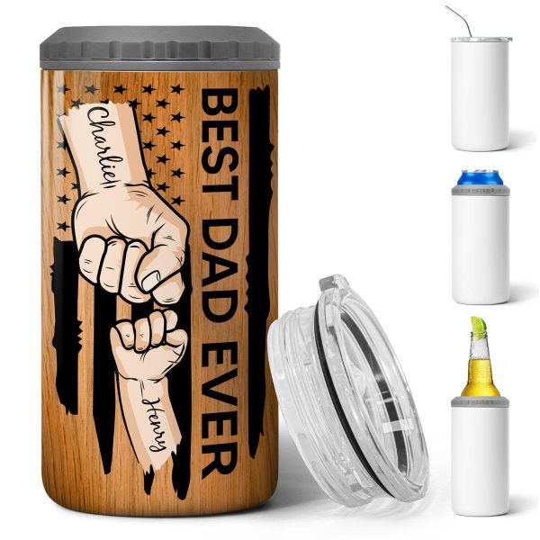 Best Dad Ever Nation Flag Fist Bumps Vector Father‘s Day Gift For Husband Father Figures Personalized 4 In 1 Can Cooler Online Sale - Image 3