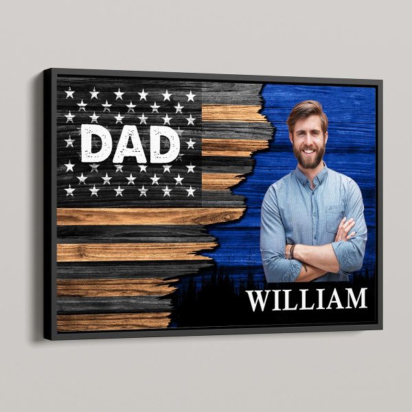 Dad Grandpa Papa Photo Inserted Half Nation Flag Personalized Horizontal Poster Hot on Sale - Image 4