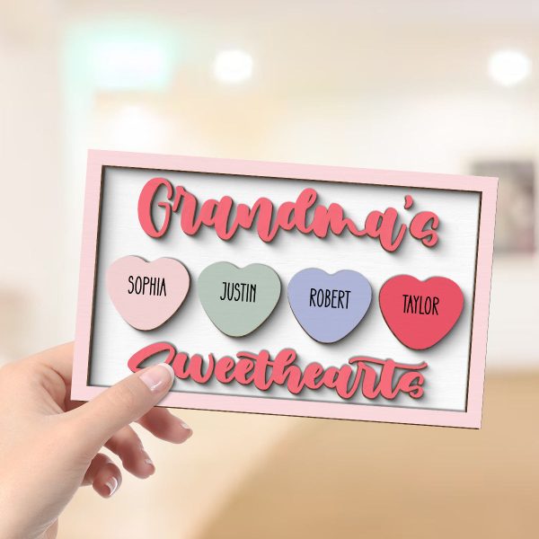 Grandma s Sweethearts Name Sign Personalized 2-Layer Wooden Plaque For Cheap - Image 4