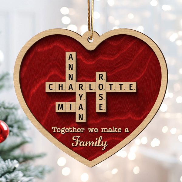 Together We Make A Family Crossword Puzzle Art Personalized 2-Layered Wooden Ornament, Christmas Gift For Husband Daughter Son For Discount