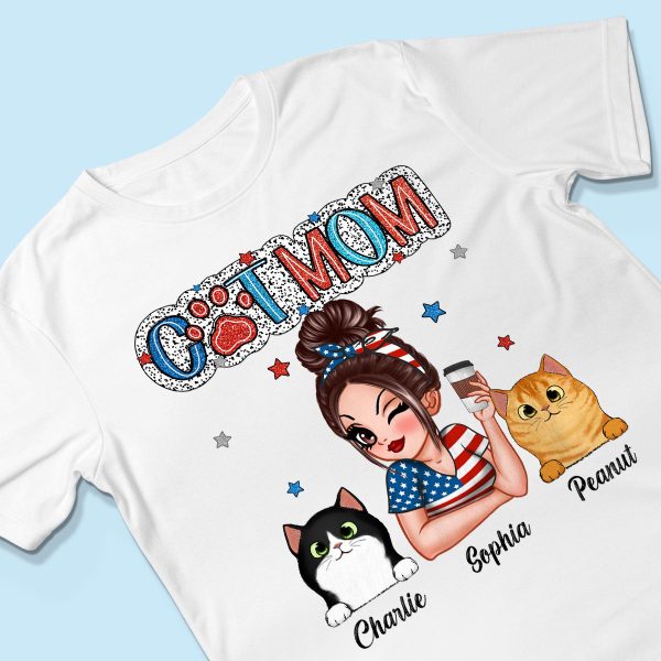 4th Of July Cat Mom Personalized Shirt, Gift For Cat Lover Fashion - Image 3