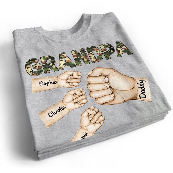 Camouflage Grandpa Dad Fist Bump Personalized Shirt Online Sale - Image 2