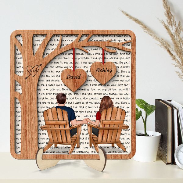Couple Back View Sitting Under Tree Letters Background Personalized 2-Layer Wooden Plaque Discount - Image 2