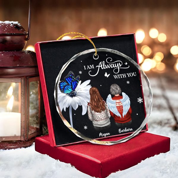 Butterfly Daisy Always With You Personalized Circle Glass Ornament, Heartfelt Memorial Gift For Your Loved One Discount - Image 2