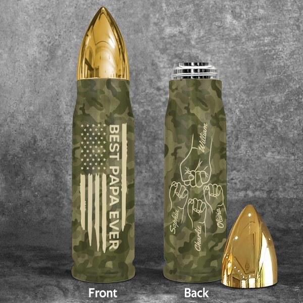 Best Dad Papa Grandpa Ever Fist Bump Outline Nation Flag Camouflage Pattern Gift For Husband Father Figures Personalized Bullet Tumbler Online - Image 2