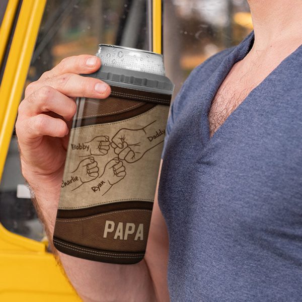Dad Grandpa And Kids Fist Bump, Personalized Can Cooler, Gift For Him For Discount - Image 2