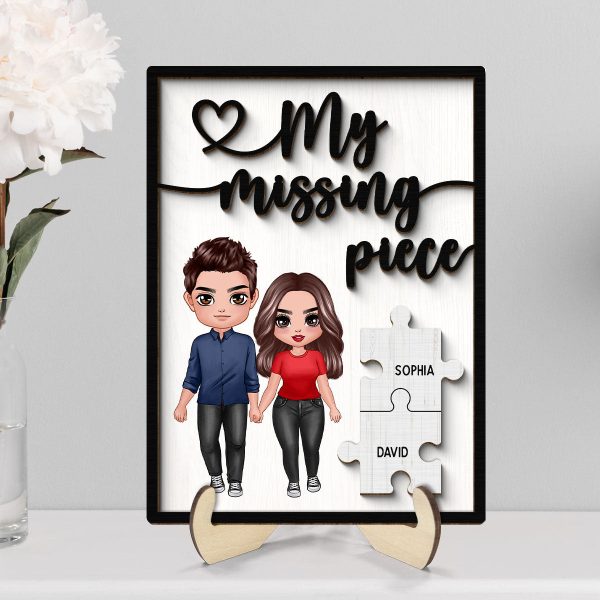 My Missing Piece Valentine‘s Day Doll Couple Standing Gift For Her Gift For Him Personalized 2-Layer Wooden Plaque For Discount - Image 2