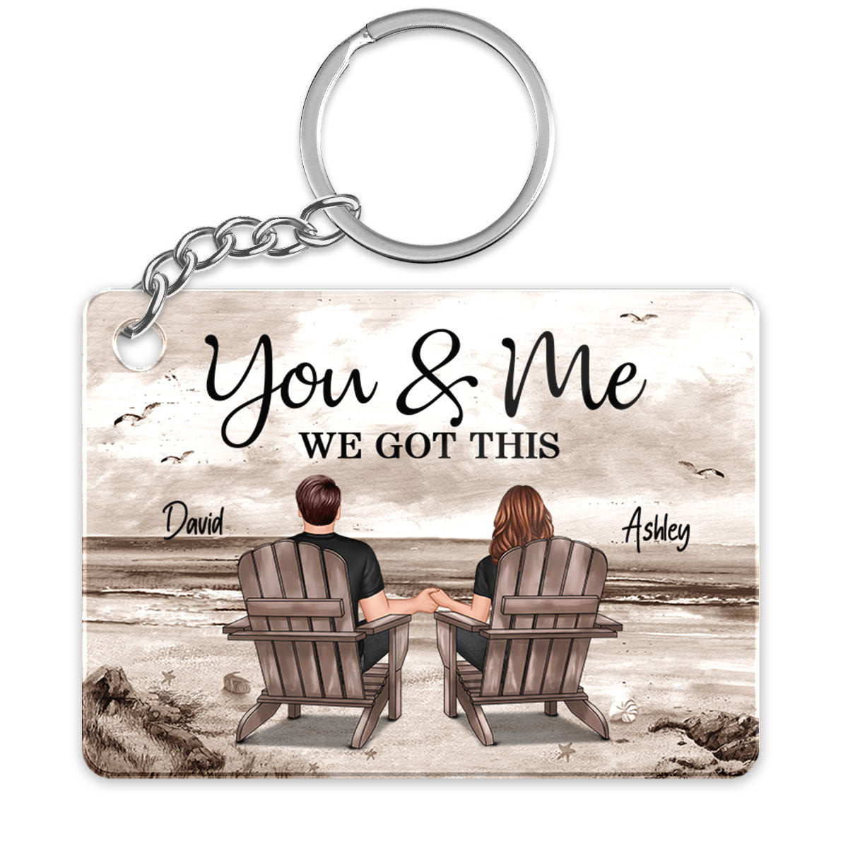 Back View Couple Sitting Retro Vintage Beach Landscape Personalized Acrylic Keychain Online